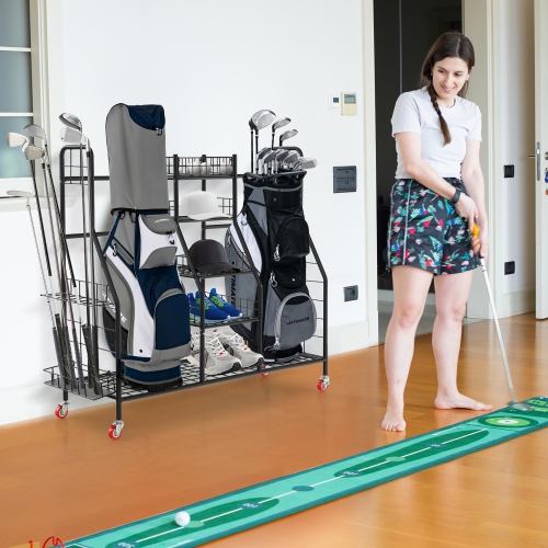 Gymax Extra Large Golf Bag Storage Organizer for Garage Fits 2 Golf Bags & Accessories