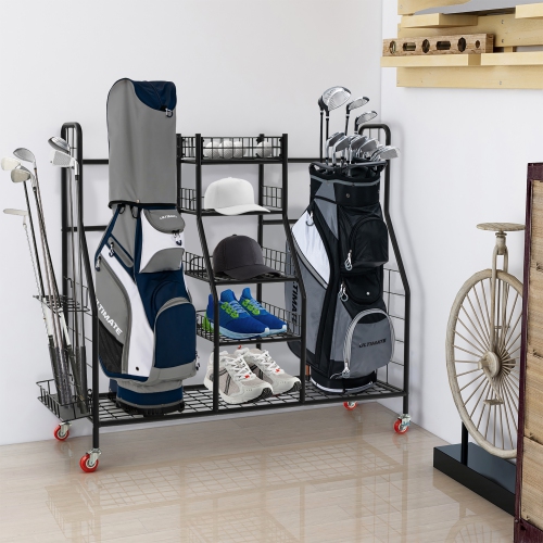 Gymax Extra Large Golf Bag Storage Organizer for Garage Fits 2 Golf Bags & Accessories