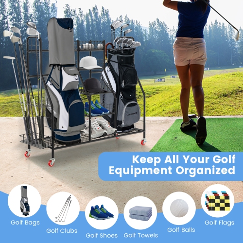 Gymax Extra Large Golf Bag Storage Organizer for Garage Fits 2 Golf Bags & Accessories