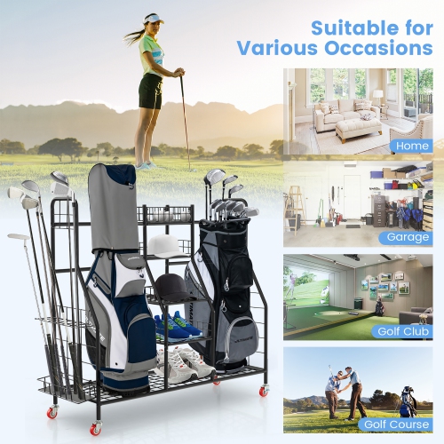 Gymax Extra Large Golf Bag Storage Organizer for Garage Fits 2 Golf Bags & Accessories