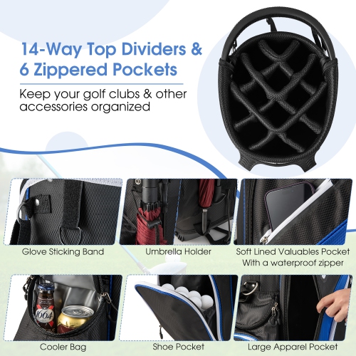 Gymax Golf Stand Bag Golf Club Bag w/ 14 Way Top Dividers & 6 Pockets & Carrying Handles