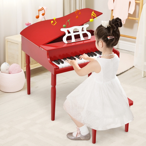 Gymax 30-Key Classic Baby Grand Piano Toddler Toy Wood w/ Bench & Music Rack Red