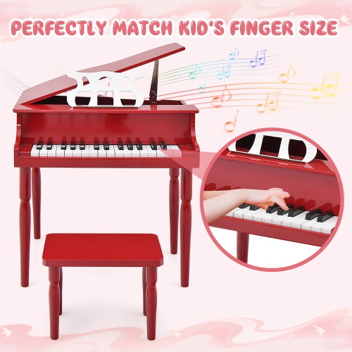 Gymax 30-Key Classic Baby Grand Piano Toddler Toy Wood w/ Bench & Music Rack Red
