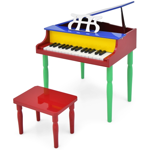 GYMAX  30-Key Classic Baby Grand Piano Toddler Toy Wood W/ Bench & Music Rack Colorful