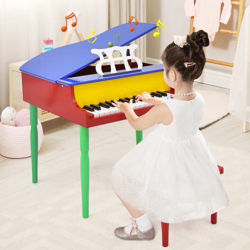 Gymax 30-Key Classic Baby Grand Piano Toddler Toy Wood w/ Bench & Music Rack Colorful