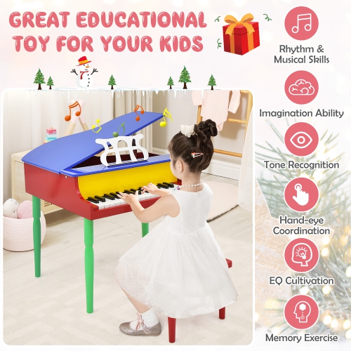 Gymax 30-Key Classic Baby Grand Piano Toddler Toy Wood w/ Bench & Music Rack Colorful