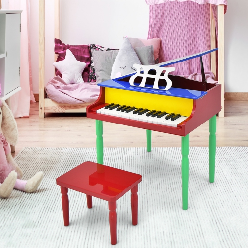Gymax 30-Key Classic Baby Grand Piano Toddler Toy Wood w/ Bench & Music Rack Colorful