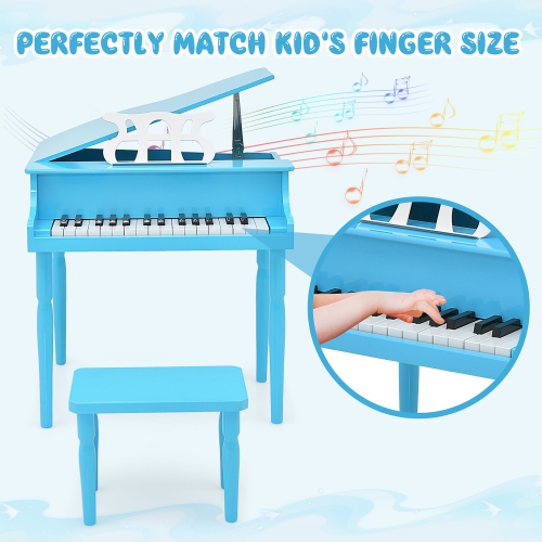 Gymax 30-Key Classic Baby Grand Piano Toddler Toy Wood w/ Bench & Music Rack Blue