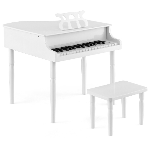 GYMAX  30-Key Classic Baby Grand Piano Toddler Toy Wood W/ Bench & Music Rack In White