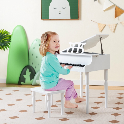 Gymax 30-Key Classic Baby Grand Piano Toddler Toy Wood w/ Bench & Music Rack White