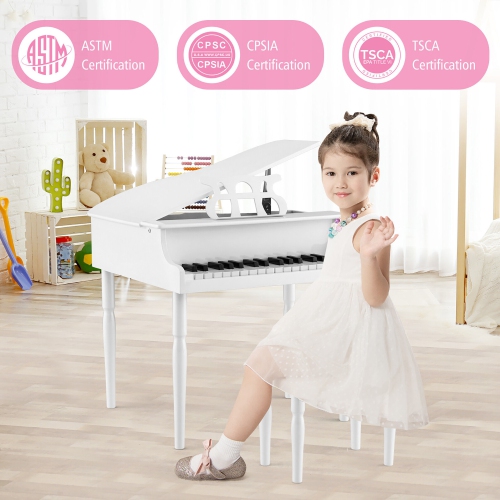 Gymax 30-Key Classic Baby Grand Piano Toddler Toy Wood w/ Bench & Music Rack White