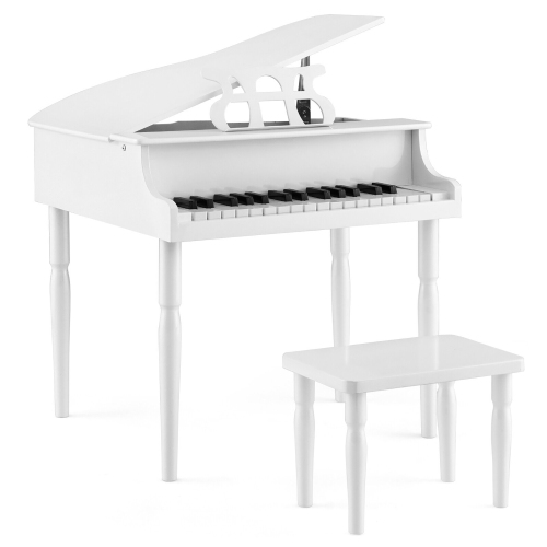 Gymax 30-Key Classic Baby Grand Piano Toddler Toy Wood w/ Bench & Music Rack White