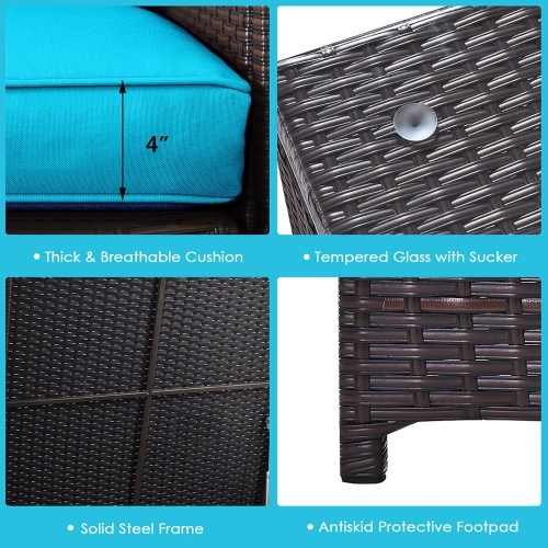 Gymax 6 Piece Patio Sofa & Fire Table Set Outdoor Rattan Sectional Sofa Set w/ Storage Box Turquoise