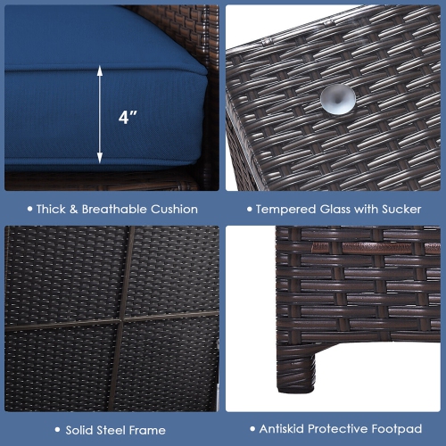 Gymax 6 Piece Patio Sofa & Fire Table Set Outdoor Rattan Sectional Sofa Set w/ Storage Box Navy