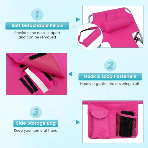 Gymax Portable Beach Chaise Lounge Chair Folding Reclining Chair w/ Facing Hole