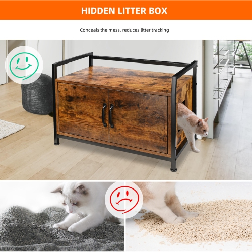 Large Space Wooden Cat Litter Box Enclosure with a Side Window，Indoor Cat Washroom Furniture Hidden with Louvered Door