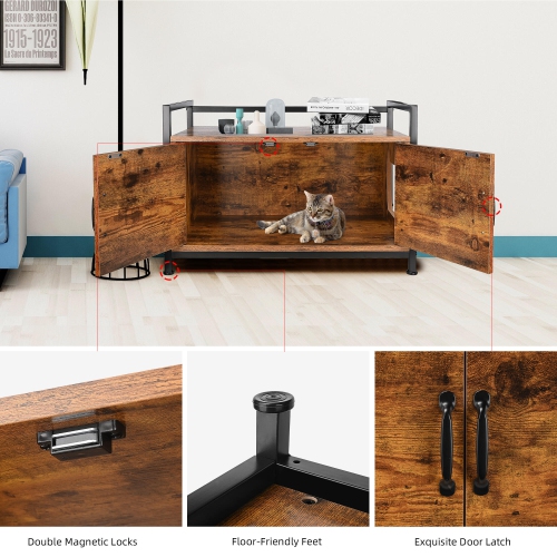 Large Space Wooden Cat Litter Box Enclosure with a Side Window，Indoor Cat Washroom Furniture Hidden with Louvered Door