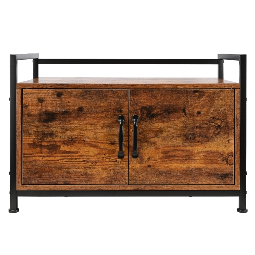 Large Space Wooden Cat Litter Box Enclosure with a Side Window，Indoor Cat Washroom Furniture Hidden with Louvered Door