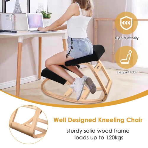 Rocking Wooden Kneeling Chair Ergonomic Wood Knee Stool , Balancing Posture Chair Memory Foam with 265lbs Weight Capacity