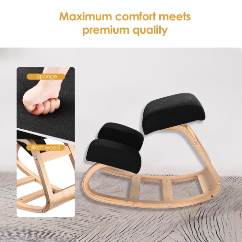 Rocking Wooden Kneeling Chair Ergonomic Wood Knee Stool , Balancing Posture Chair Memory Foam with 265lbs Weight Capacity