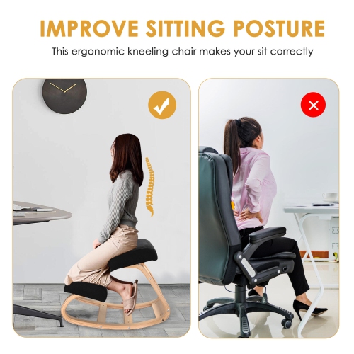 Rocking Wooden Kneeling Chair Ergonomic Wood Knee Stool , Balancing Posture Chair Memory Foam with 265lbs Weight Capacity