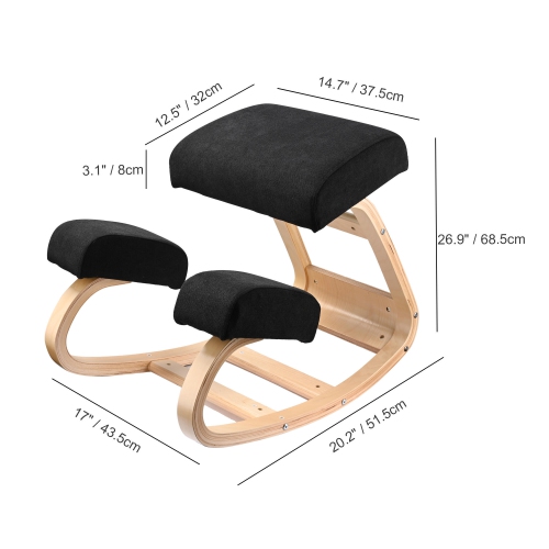 Rocking Wooden Kneeling Chair Ergonomic Wood Knee Stool , Balancing Posture Chair Memory Foam with 265lbs Weight Capacity