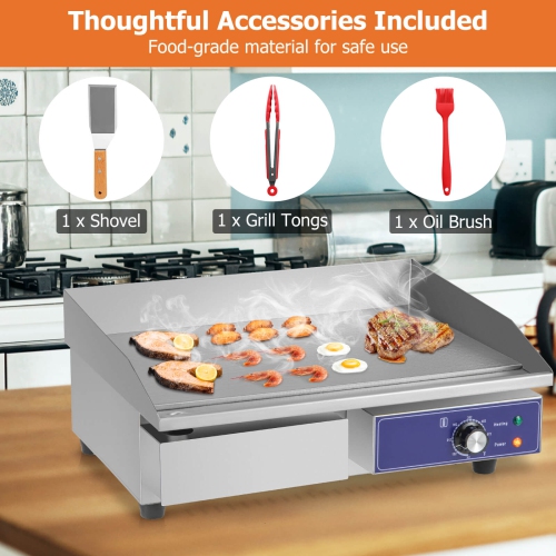 Costway 22" Commercial Electric Griddle 110V 2000W Flat Top Countertop Grill 122℉-572℉