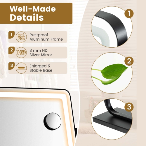Costway Hollywood Vanity Makeup Mirror with 3-Color LED Lights & Smart Touch Control