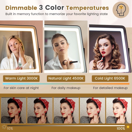 Costway Hollywood Vanity Makeup Mirror with 3-Color LED Lights & Smart Touch Control