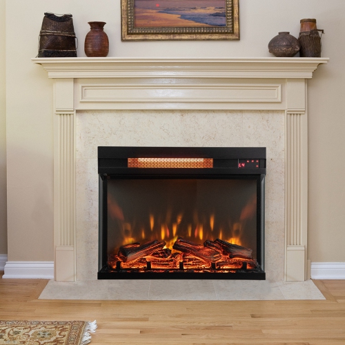 Costway 23" 3-Sided Electric Fireplace Insert Heater 1500W with Thermostat & Remote Control