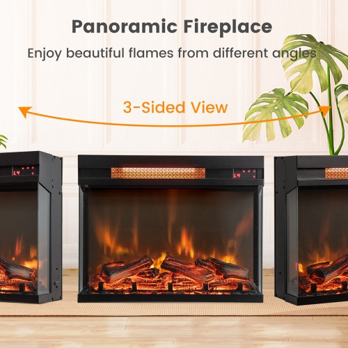 Costway 23" 3-Sided Electric Fireplace Insert Heater 1500W with Thermostat & Remote Control