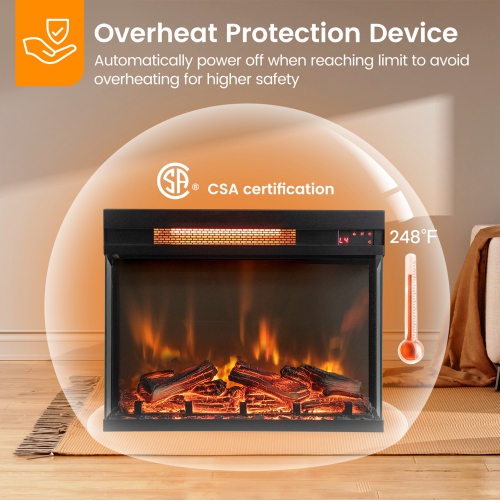 Costway 23" 3-Sided Electric Fireplace Insert Heater 1500W with Thermostat & Remote Control