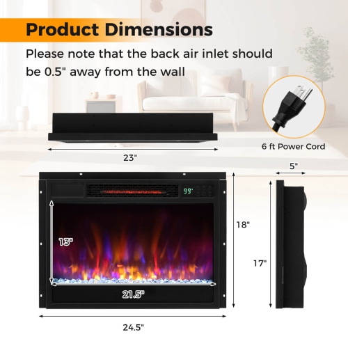 Costway 23-inch Infrared Quartz&nbsp;Electric Fireplace Insert with Remote Control