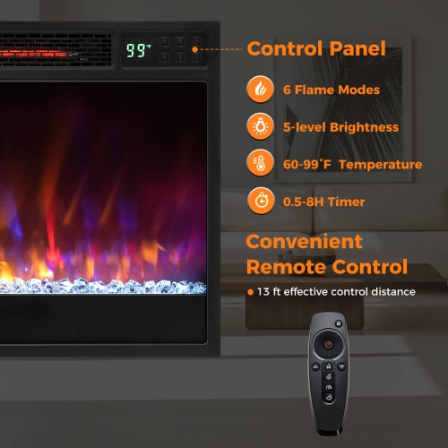 Costway 23-inch Infrared Quartz&nbsp;Electric Fireplace Insert with Remote Control