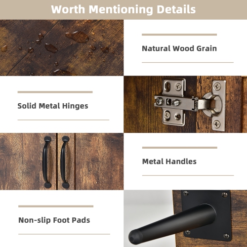 Costway Mid-century Storage Cabinet Sideboard w/ Doors Wine Glass Racks Rustic Brown