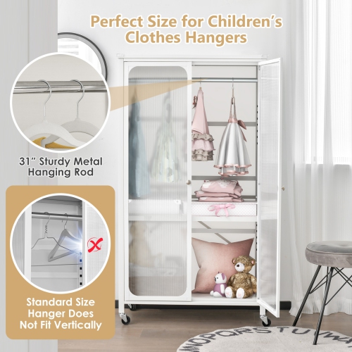 Costway Storage Wardrobe Cabinet Mobile Armoire Closet with Hanging Rod & Adjustable Shelf