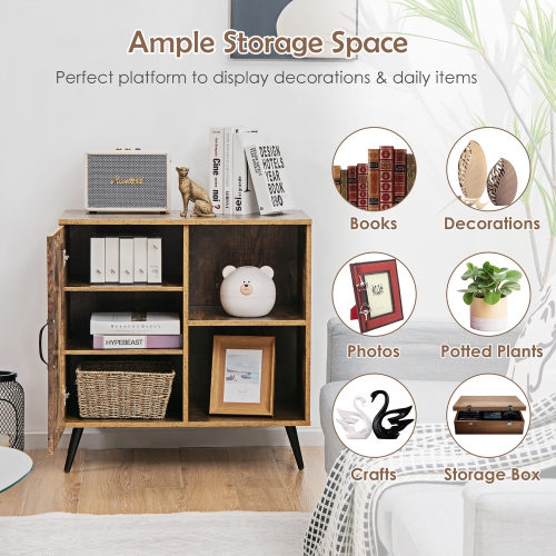 Costway Mid-century Storage Door Cabinet Cupboard w/4 Legs Adjustable Shelf Rustic Brown