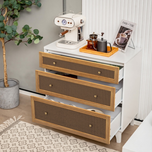 Costway 3-Drawer Rattan Dresser Modern Closet Chest Storage Cabinet Living Room Entryway