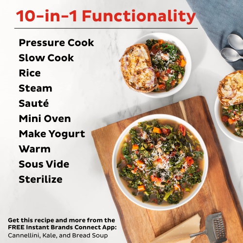 Autocuiseur 10-en-1 Pro d'Instant Pot, mijoteuse, cuiseur à riz/céréales, cuiseur à vapeur, sauté stérilisateur et chauffe-biberon, comprend une