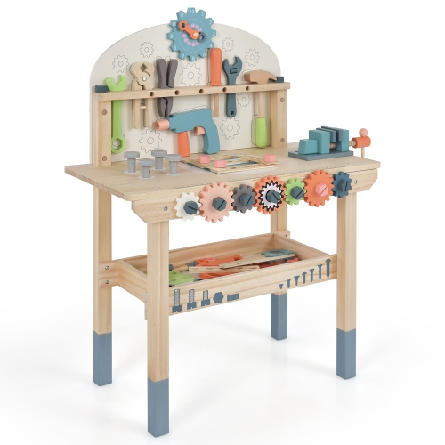 Image 1 de 10.. Gymax Kids Play Tool Workbench Wooden Tool Bench w/ Rich Accessories for Boys & Girls