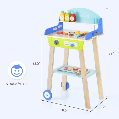 Gymax Kid's Pretend Barbecue Grill Play Set Toy BBQ Cooking Playset with Accessories