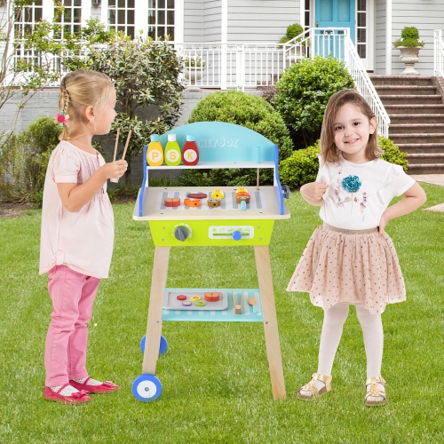 Gymax Kid's Pretend Barbecue Grill Play Set Toy BBQ Cooking Playset with Accessories