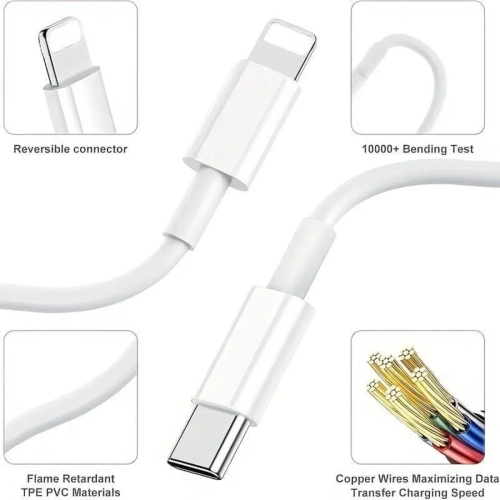 Chargeur rapide 20 W de iPhone | Bloc mural de type C adaptateur cubique compatible avec Apple iPhone 14, 13, 12, 11 Pro Max, XR, TP, câble iPad