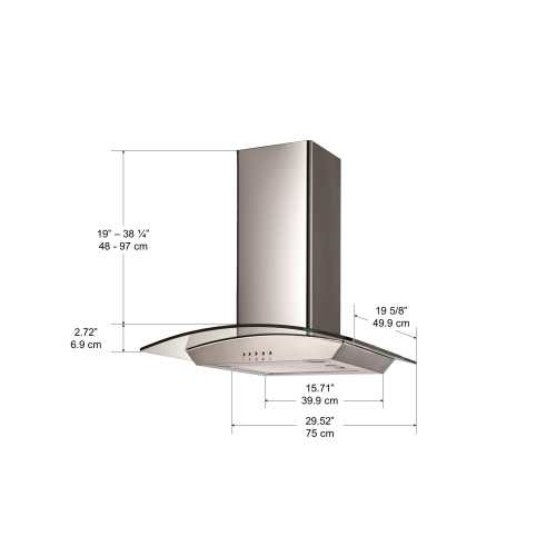 Ancona 30" Glass Canopy Series 400 CFM Convertible Wall Mount Range Hood