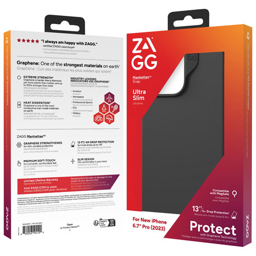 Étui rigide ajusté Manhattan Snap de ZAGG avec MagSafe pour iPhone 15 Pro Max - Noir