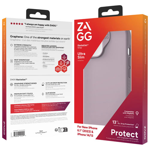 Étui rigide ajusté Manhattan Snap de ZAGG avec MagSafe pour iPhone 15 - Lavande