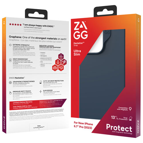 Étui rigide ajusté Manhattan Snap de ZAGG avec MagSafe pour iPhone 15 Pro Max - Bleu marine