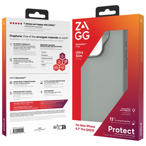 Étui rigide ajusté Manhattan Snap de ZAGG avec MagSafe pour iPhone 15 Pro Max - Sauge