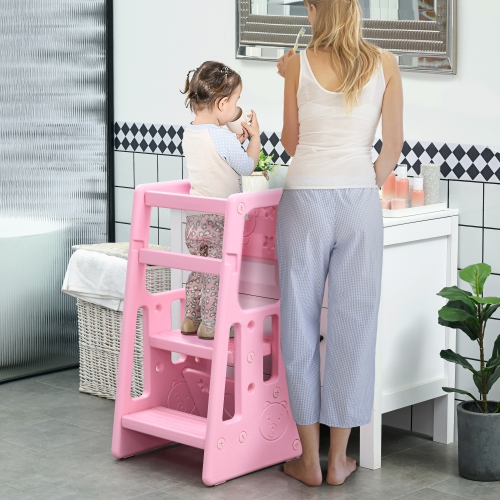 Qaba Enfants Cuisine Helper Escabeau Pliable Tabouret De Cuisine Pour  Tout-petits Tour, Na