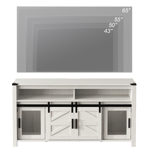 WAMPAT TV Stand for 65+ Inch TVs, Farmhouse Entertainment Center with Mesh & Sliding Barn Doors, Wood Media Console with Soundbar & Adjustable Shelf,